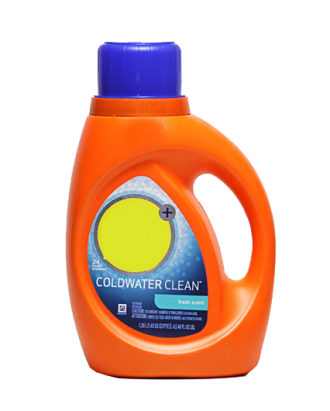 orange and blue laundry detergent bottle