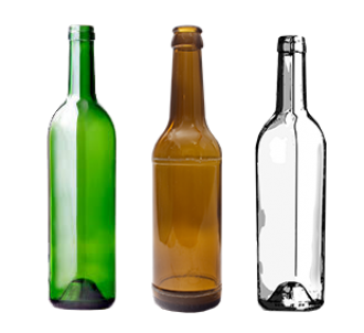 brow, green, and clear glass bottles