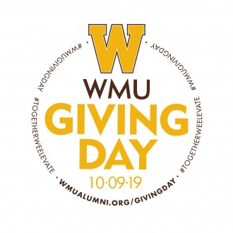 WMU Giving Day logo- 10.9.19; #wmugivingday, #togetherweelevate, wmualumni.org/givingday