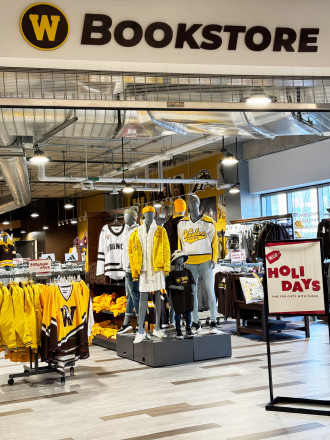 A photo of a clothing display inside the WMU Bookstore.