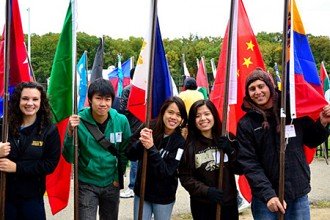 Photo of students with flags.