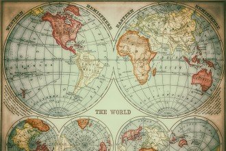 Photo of an old map of the world.