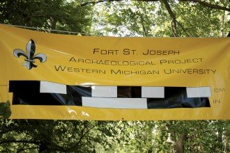 Photo of a Fort St. Joseph archaeological project sign.