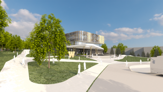 Photo of a rendering of the new WMU student center.