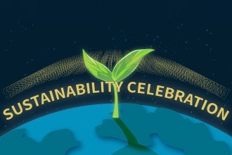 Image of a plant coming out of the Earth with the words Sustainability Celebration.