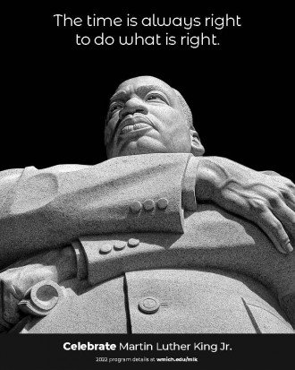Photo of Martin Luther King Statue and text.