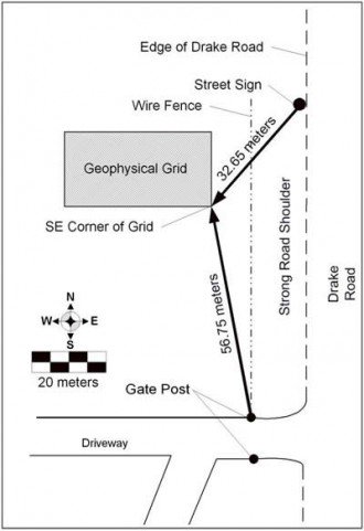 Location of the 2003 geophysical survey grid