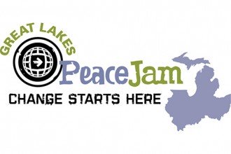 Logo: Great Lakes PeaceJam, Change Starts Here.
