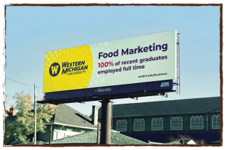 Food marketing billboard in downtown Kalamazoo.