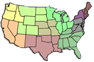 U.S. map showing regions