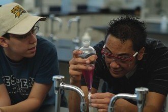 Students conducting an experiment.
