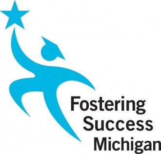 Blue and white logo: Fostering Success Michigan.