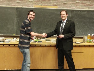 Physics award recipient with Dr. Kirk Korista