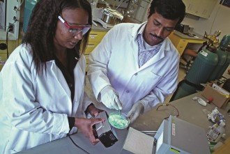 Photo of professor and student in lab
