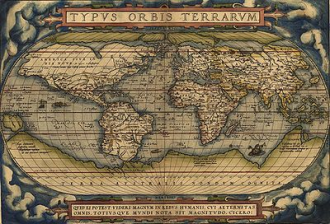 Image of a hand-drawn map, depicting the world as it was envisioned in the late middle ages. 