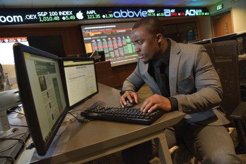 Business student in the trading room.