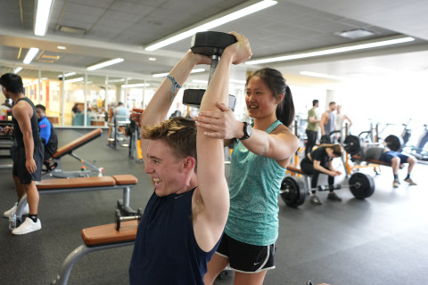 Students find many ways to work out while at the Student Recreation Center. The 8,000-square-foot weight room is just one part of the 240,000-square-foot facility.