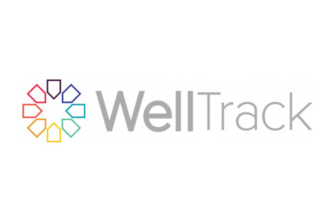 The word "WellTrack" on a white background with a multicolored circular graphic to the left.