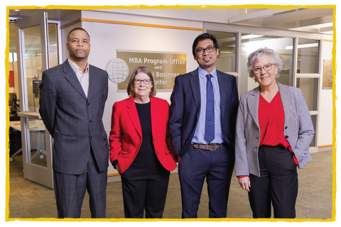 Photo of Dr. Robert Harrison, Dr. Ann Veeck, Dr. Sakif Amin and Dr. Kelley O'Reilly