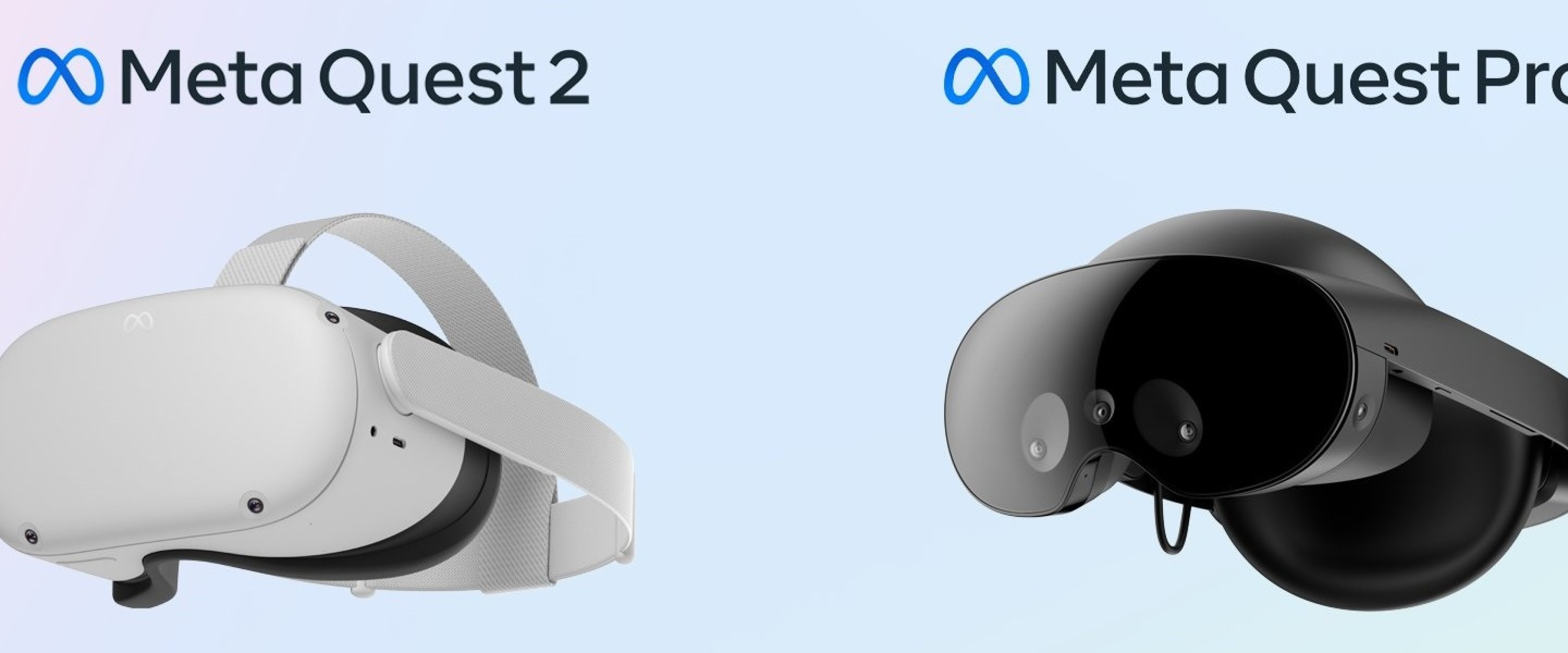 Image of the Meta Quest 2 and Meta Quest Pro VR headsets.