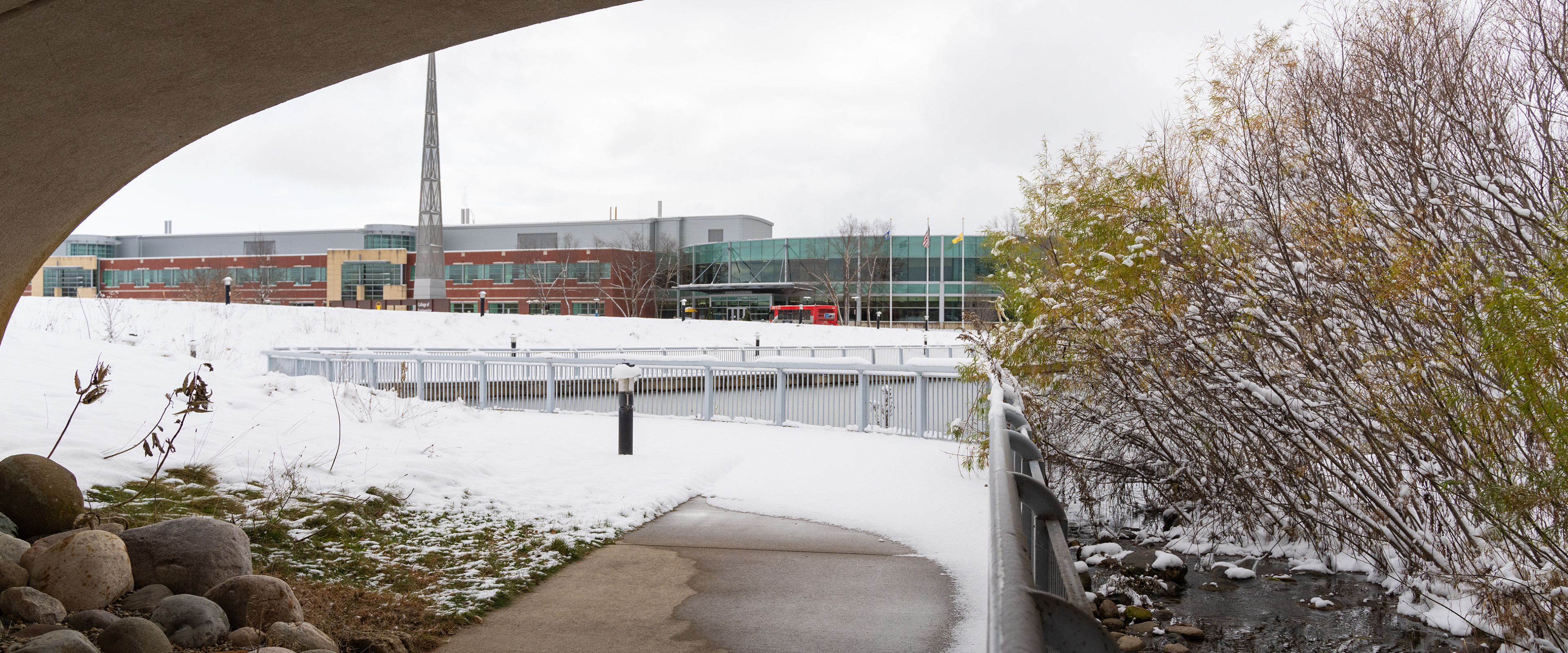 Snowy scene of Floyd Hall