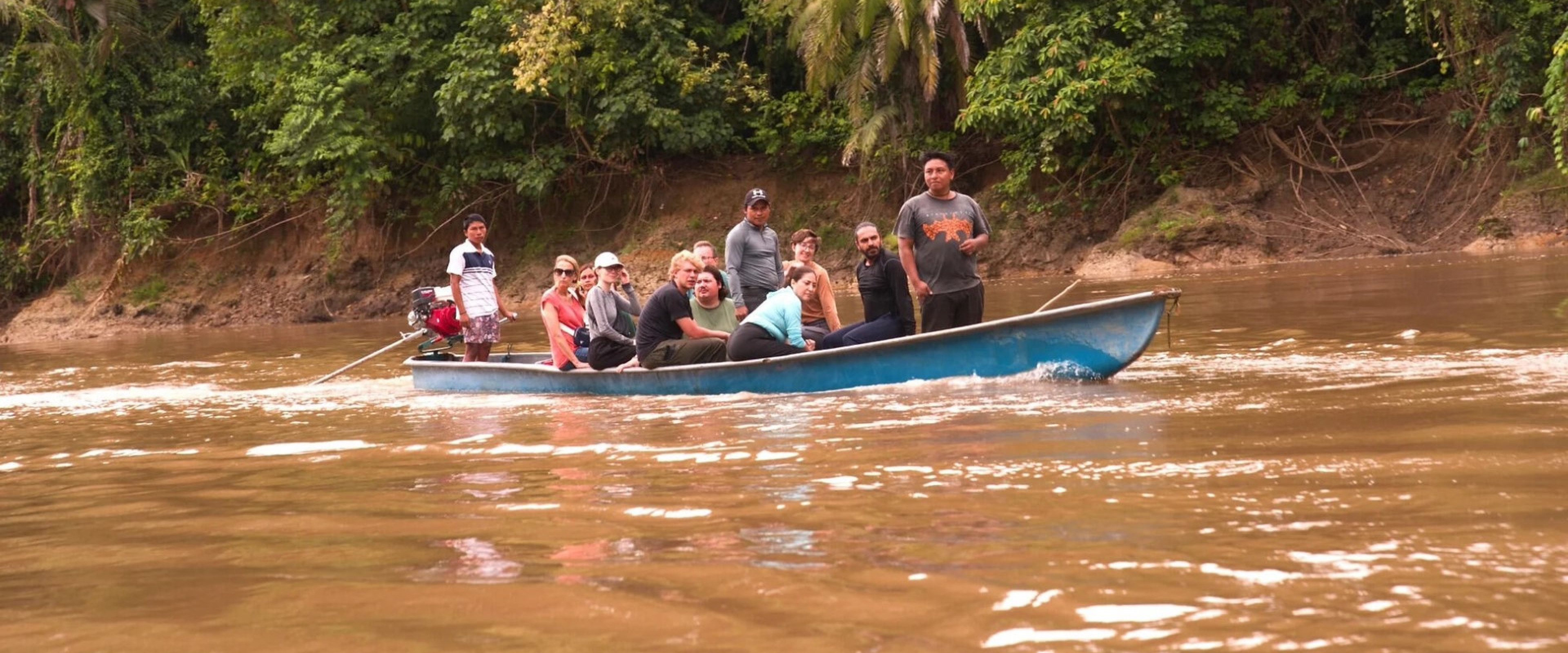Students studying abroad in Ecuador on a boat.