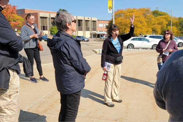 Regional history curator Lynn Houghton leading a historic walking tour.