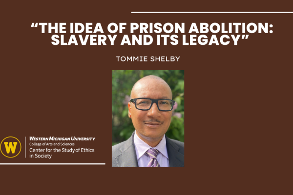 Photo of speaker with title of talk: The Idea of Prison Abolition: Slavery and Its Legacy