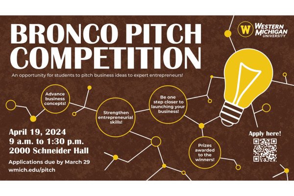 Competition flier asking competitors to apply at www.wmich.edu/pitch.