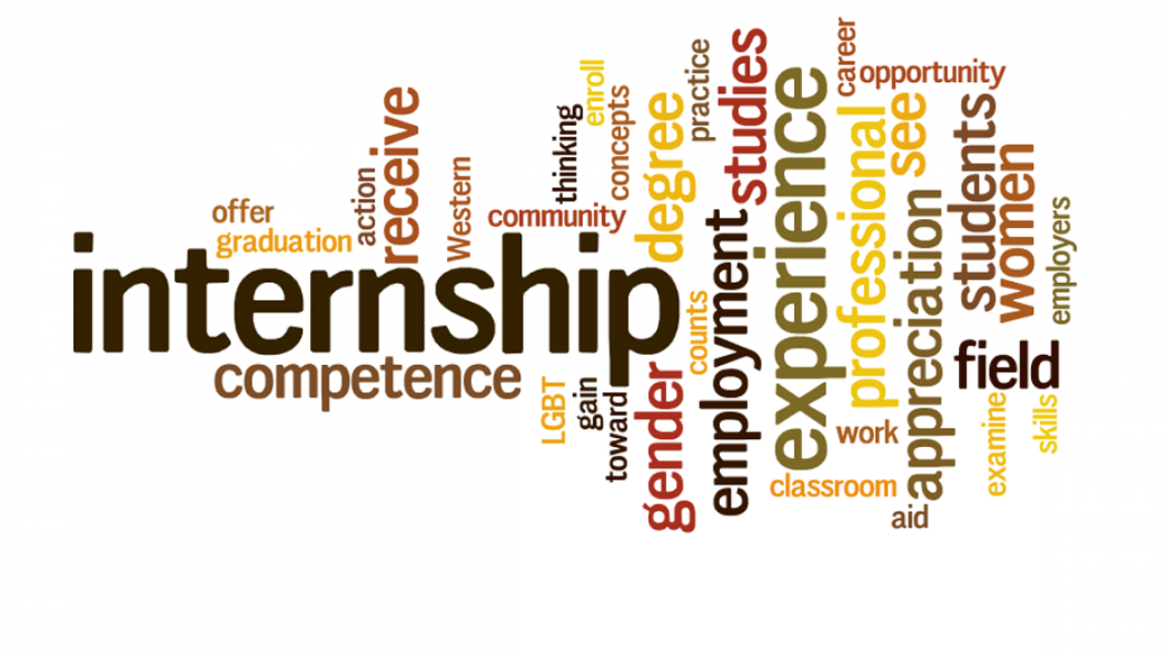 word cloud with text related to internships, experience, employment, etc.