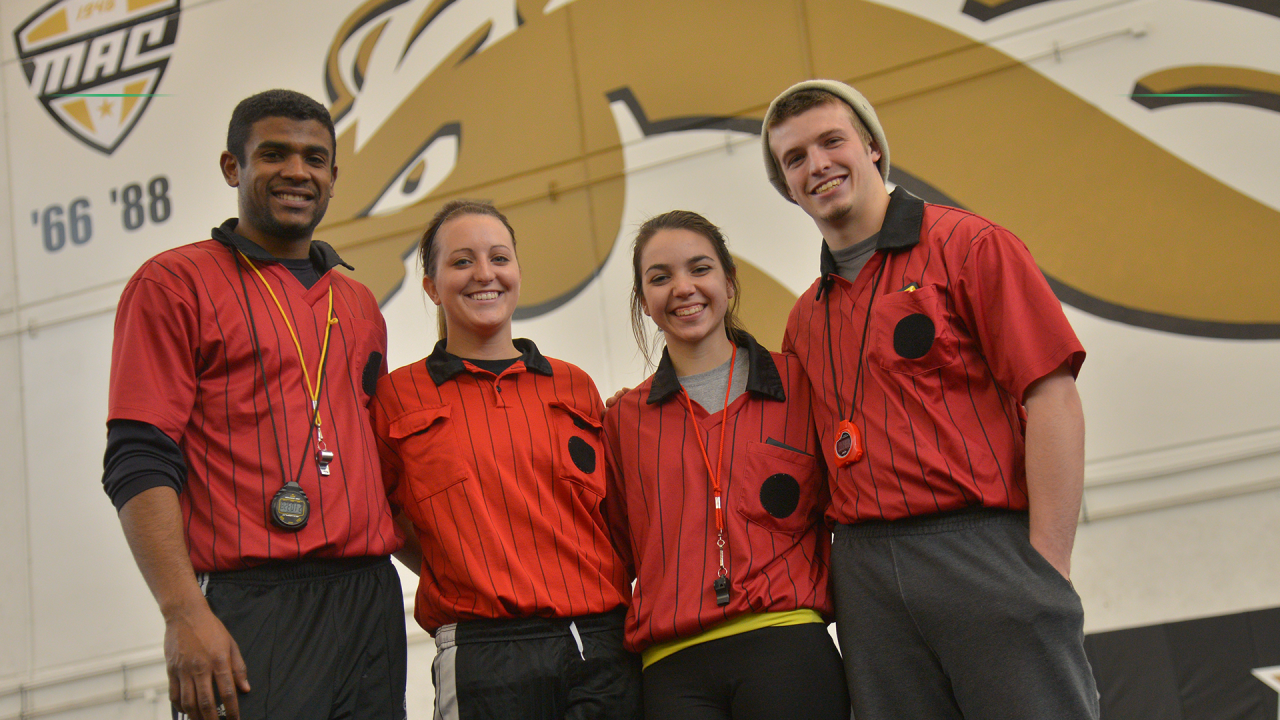 Intramural staff with their red referee shirts on