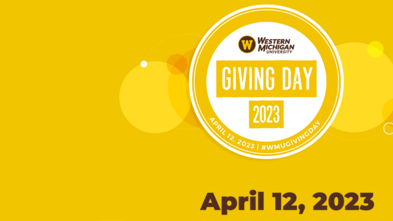 A circular badge reading Western Michigan Universiy Giving Day 2023, April 12, 2023, #WMUGivingDay