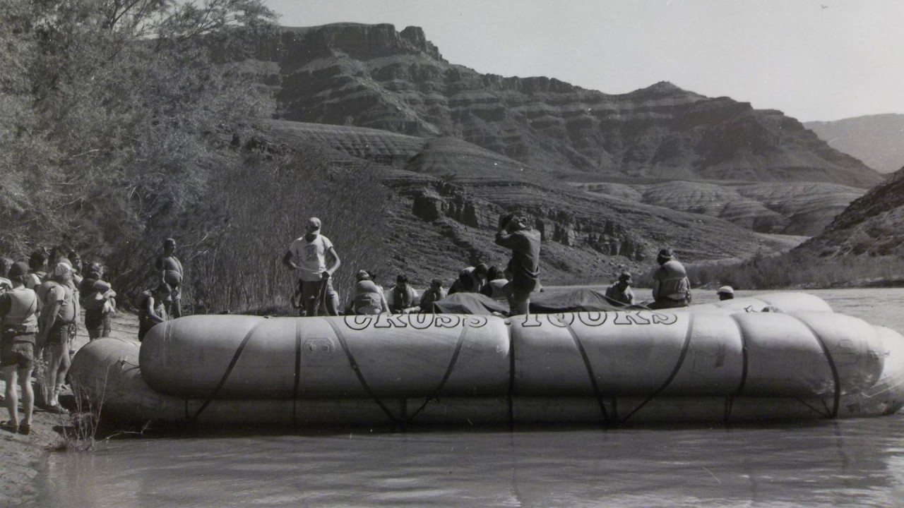 A river raft awaits passengers