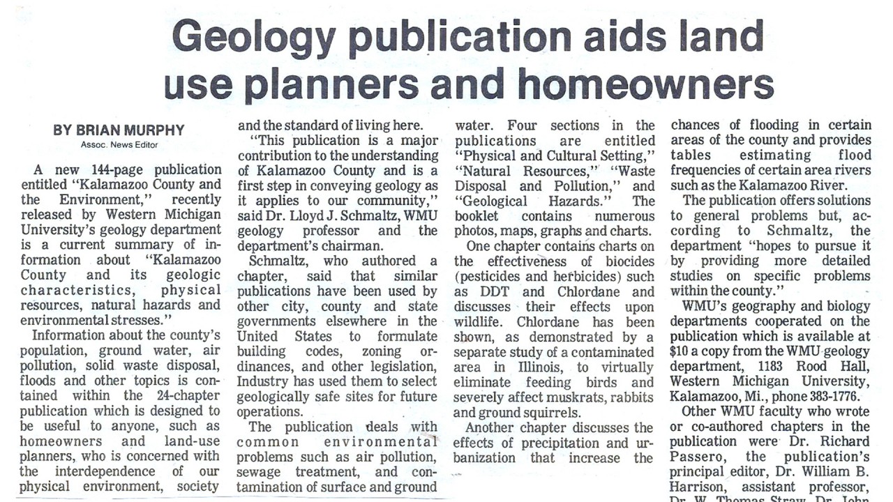 News clipping about a geology publication by MGRRE faculty