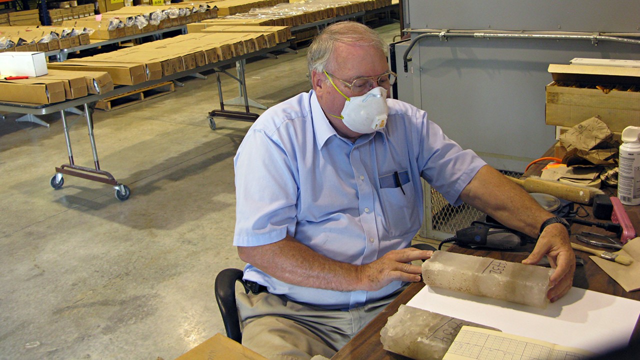 Dr. William Harrison samples potash core