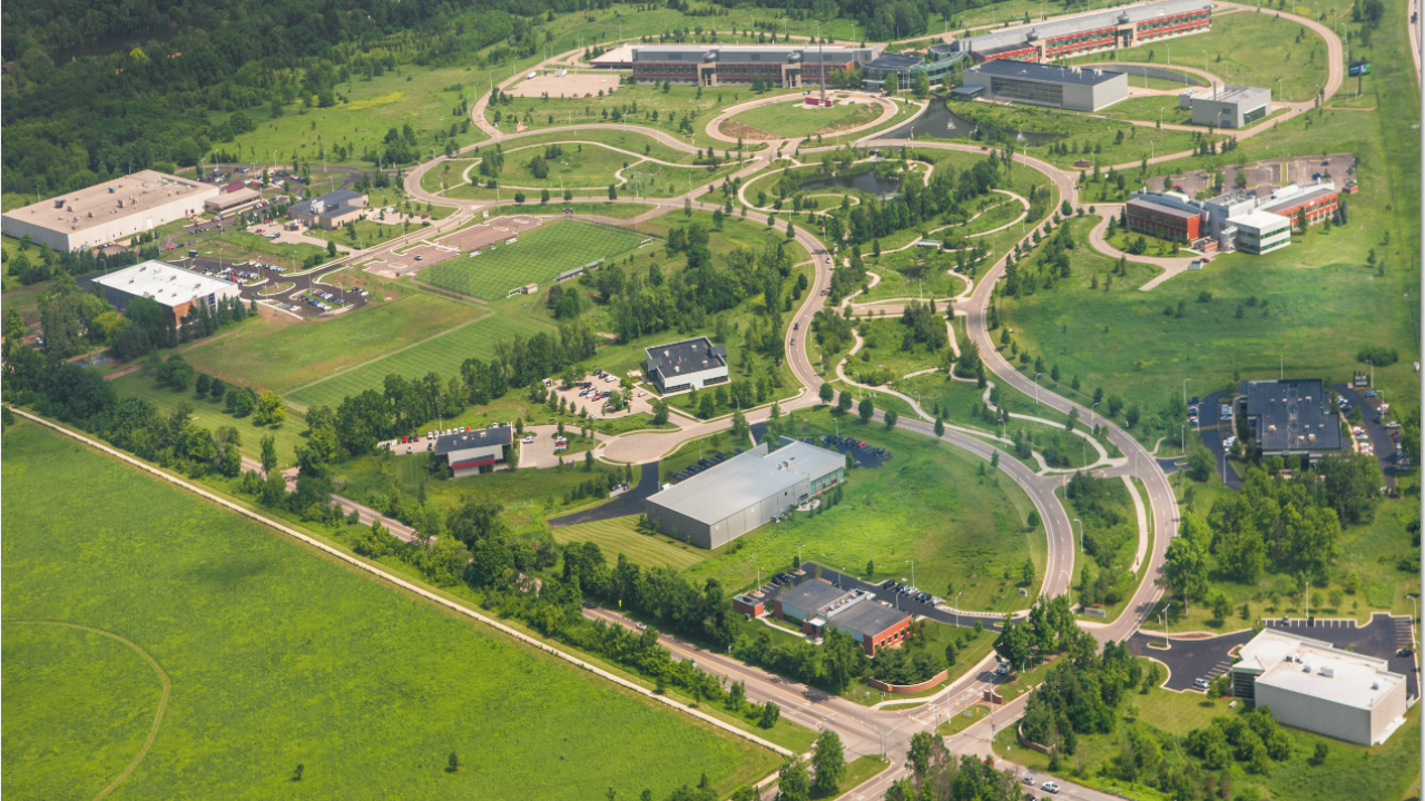 Aerial view of WMU's BTR Park