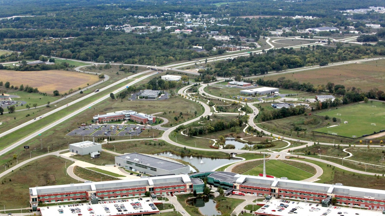 Aerial view of WMU's BTR Park