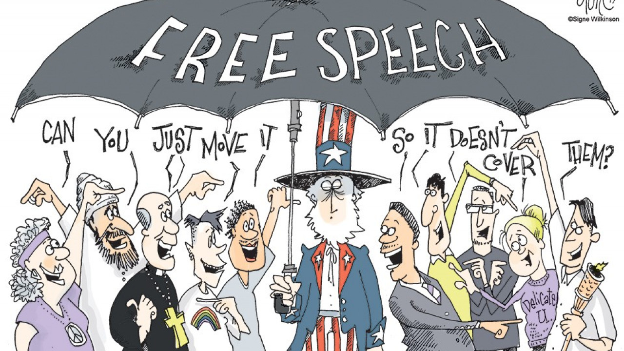 Free Speech cartoon with Uncle Sam