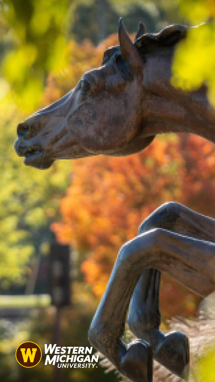 Fall background, statue of the horse. #WMU2024GRAD