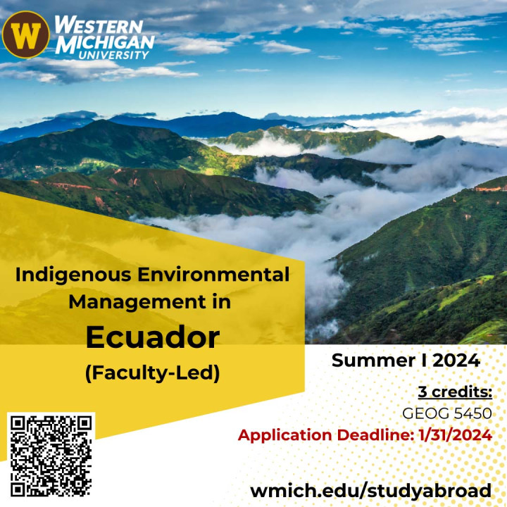 Flyer for Indigenous Environmental Management picturing mountains in Ecuador