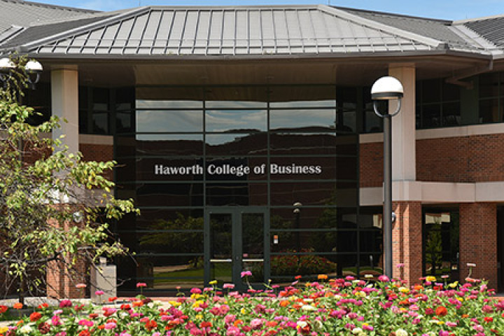 Pictured is the exterior of the Haworth College of Business