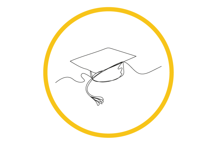 A graduation cap illustration.