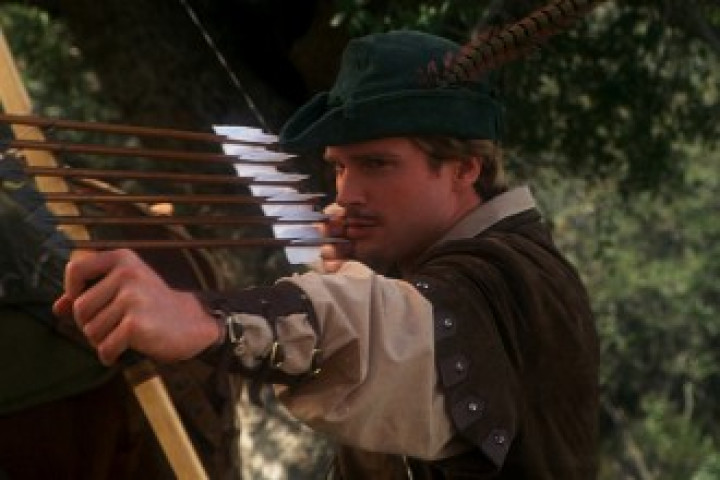 An image of Cary Elwes as Robin Hood from Robin Hood: Men in Tights, drawing 7 arrows on a bow.