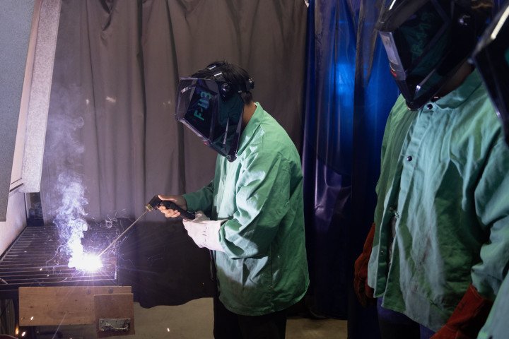 student working in welding lab 