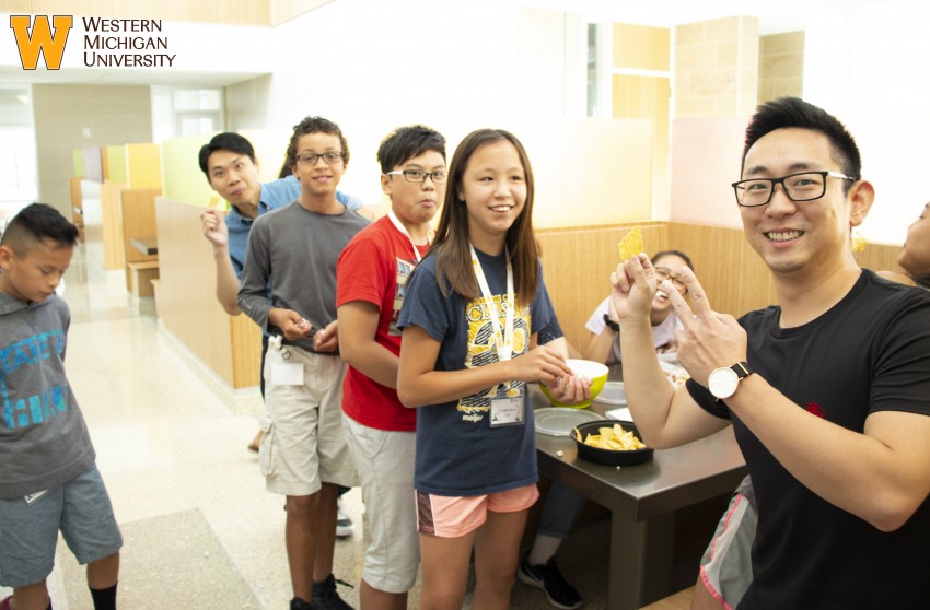 students in line for a snack