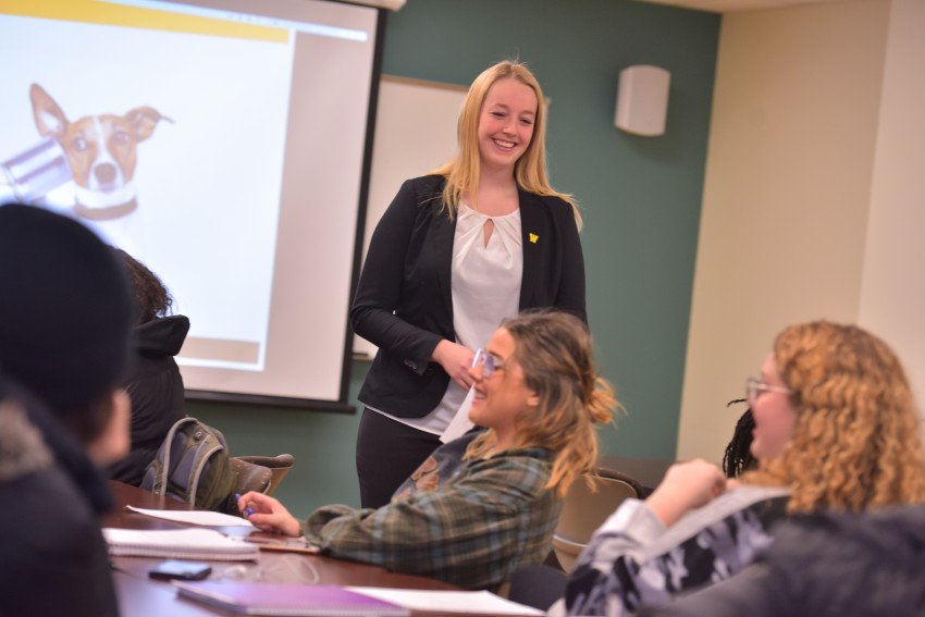 Graduate student teaching a class