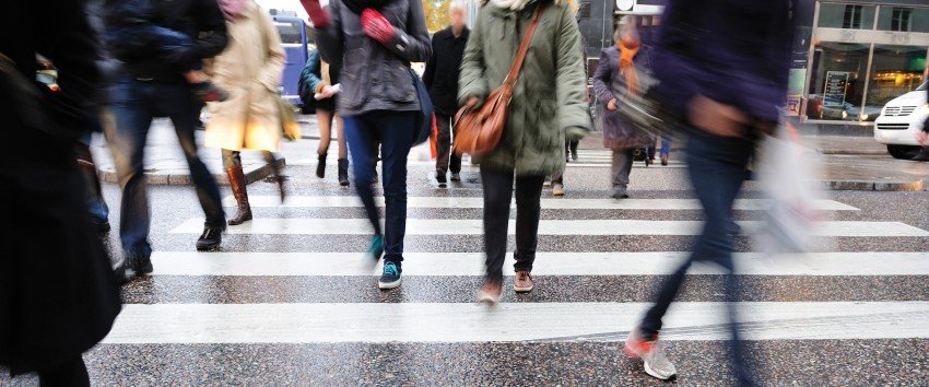 People walking in a crosswalk