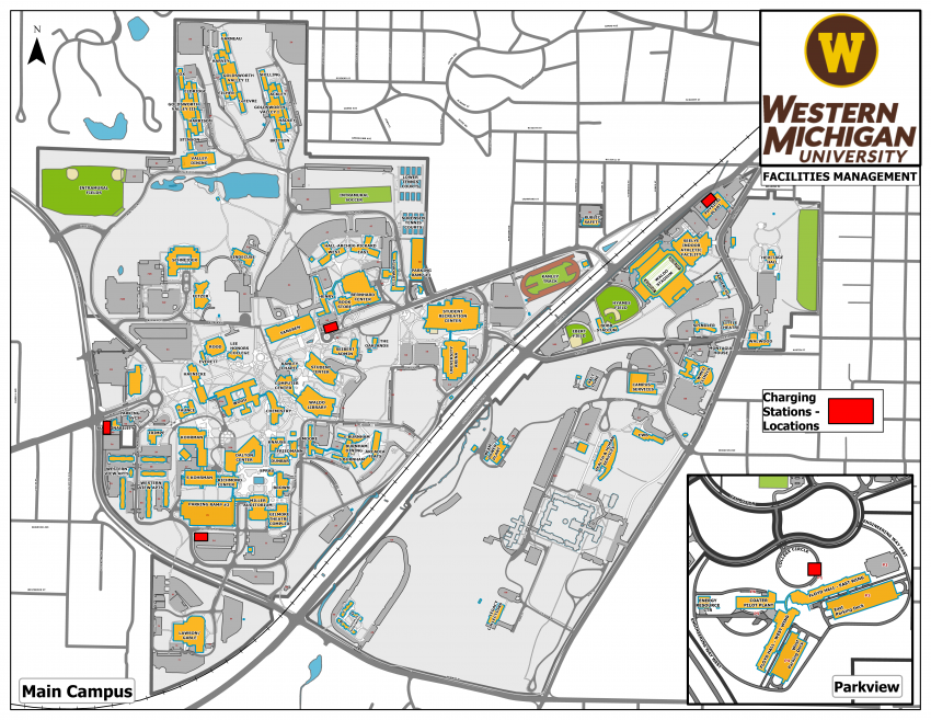 A map of charging stations on campus.