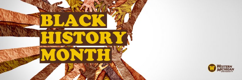 The words "Black History Month" over a graphic of outstretched hands.