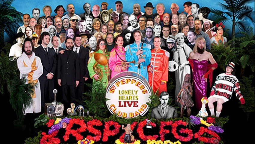 Photo of a variation on the Sgt. Pepper's Lonely Hearts Club Band album cover.